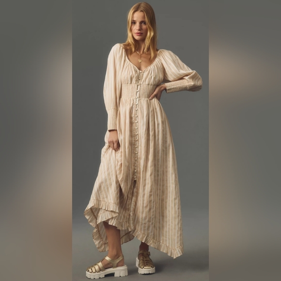 Anthropologie Striped Smocked Waist Maxi Dress Size Medium NWT - Picture 1 of 6